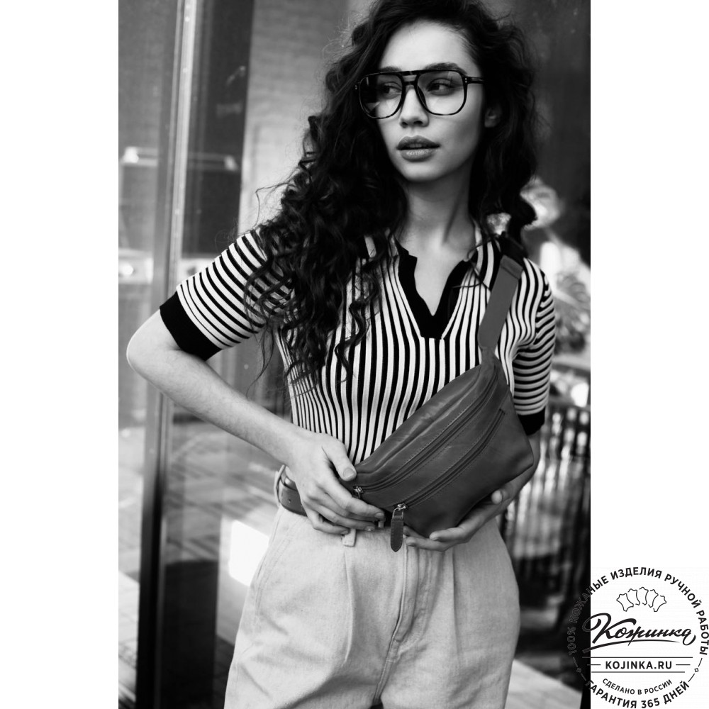 Кожаная сумка на пояс "Бритни" (красный крокодил)